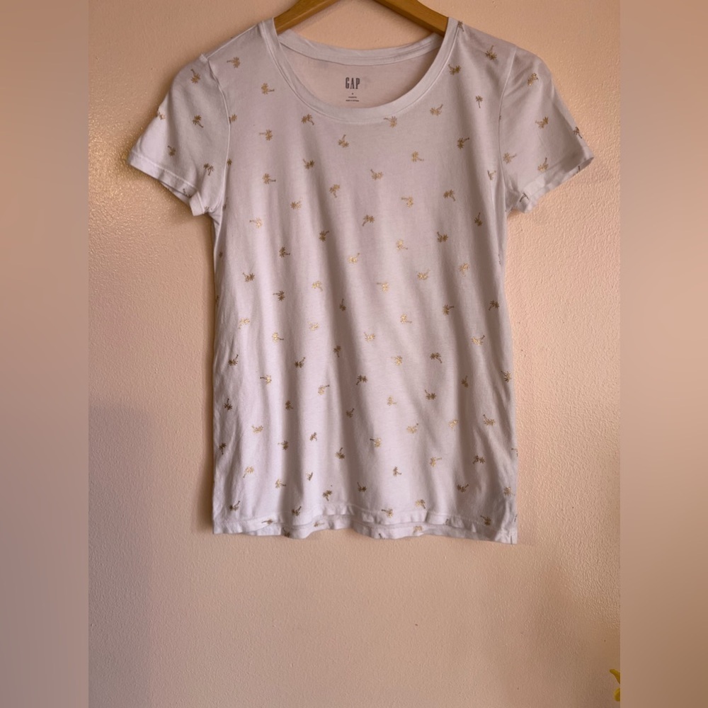 NEW NWT Womens GAP Short Sleeve Crewneck T-Shirt ForeverSoft White Gold Floral